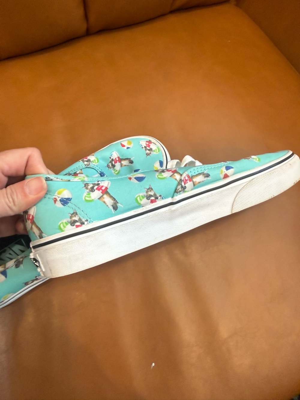Vans Aqua Canvas Sneakers with Beach Ball & Cat Print - Picture 5 of 10